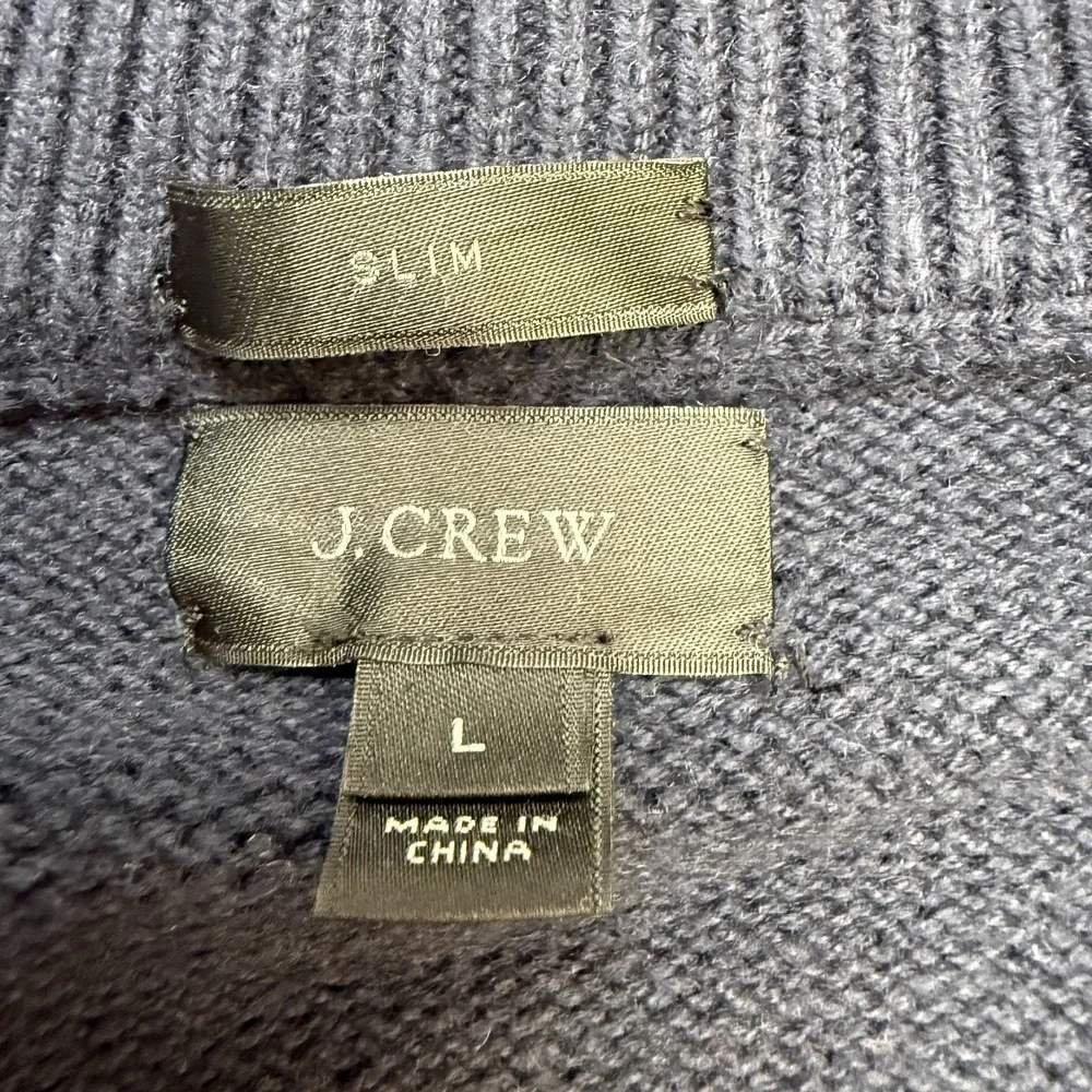 J Crew Sweater Mens Large Slim Fit Navy Blue Cotton Knit 1/4 Zip Jumper Preppy - Picture 7 of 11